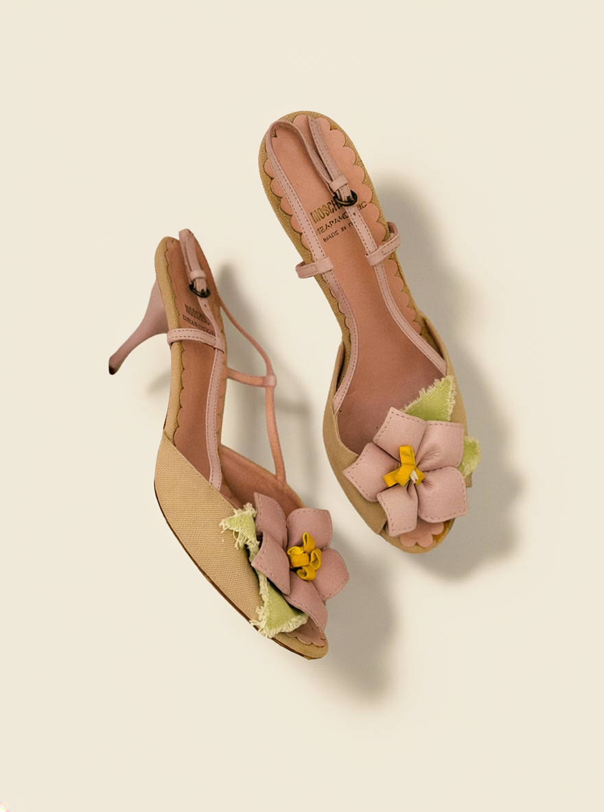 Moschino Heels With Flower Applique In Baby Pink