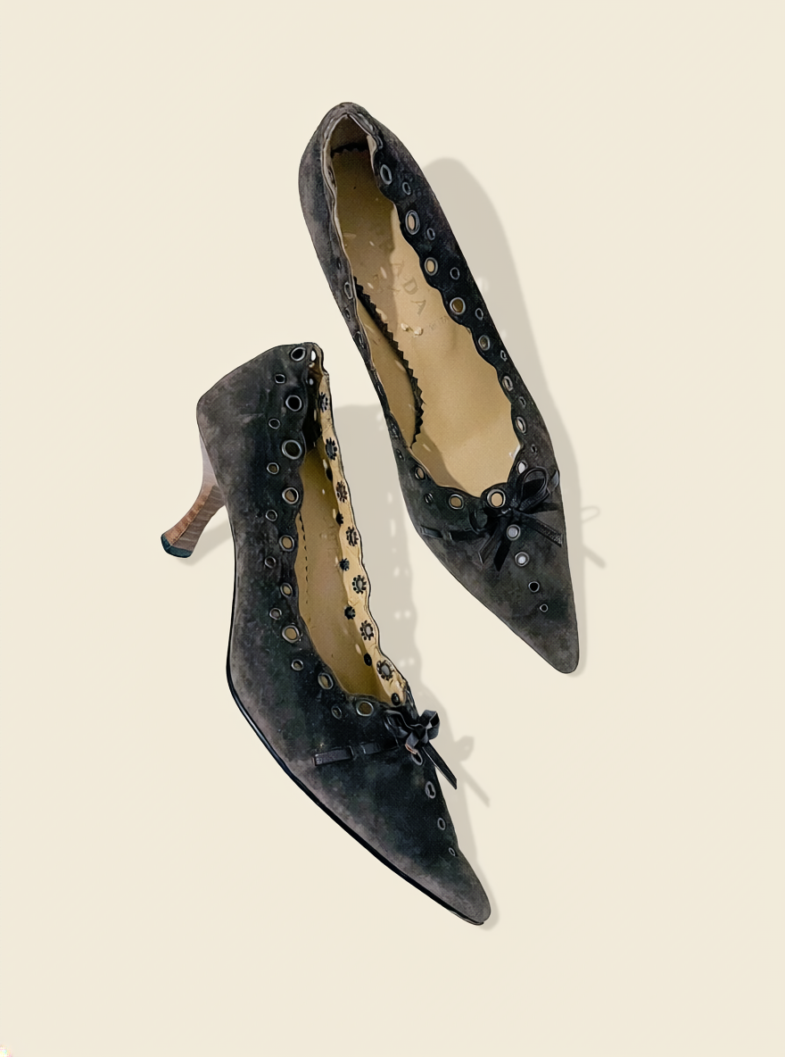Prada Brown Suede Eyelet Mules