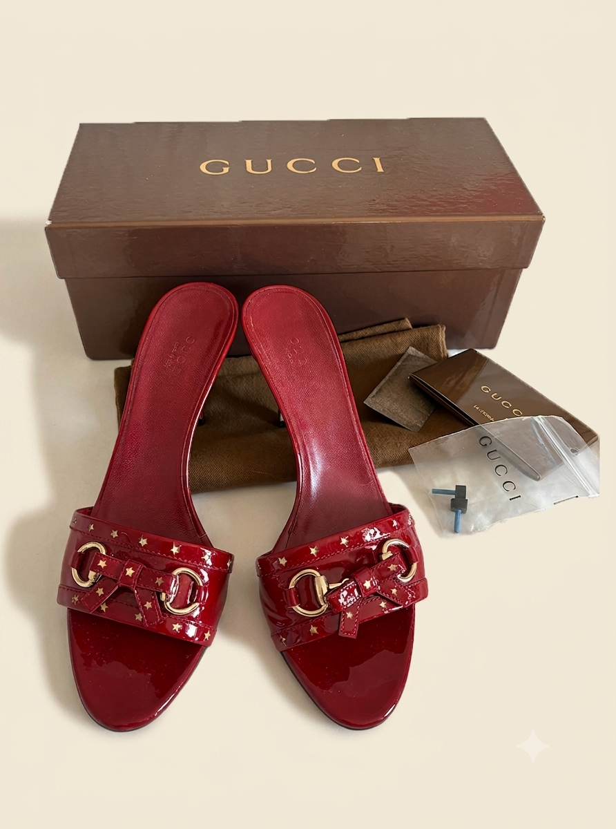Gucci Cherry Red Patent Leather Star & Bow Heels