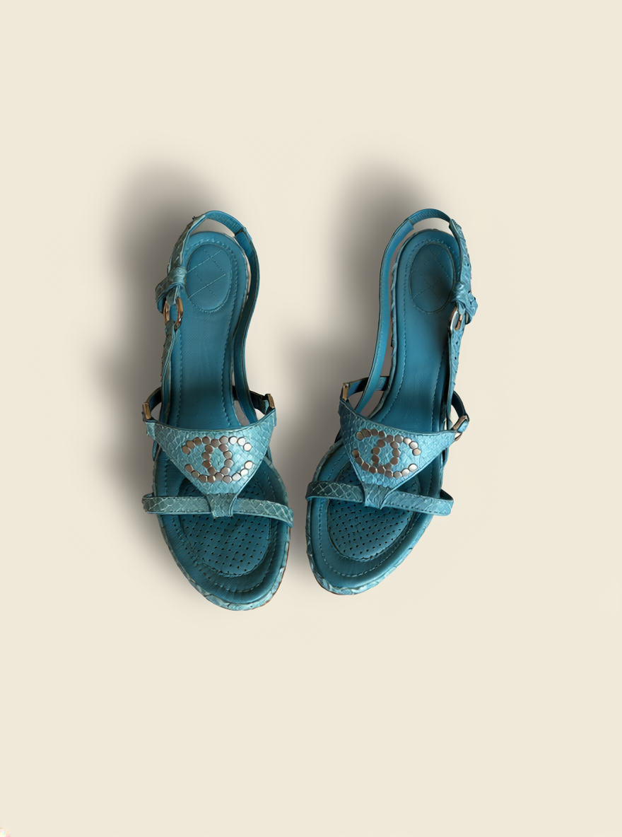 Chanel Python Blue Heels - Cruise Collection 2007 – Cherry Vintage