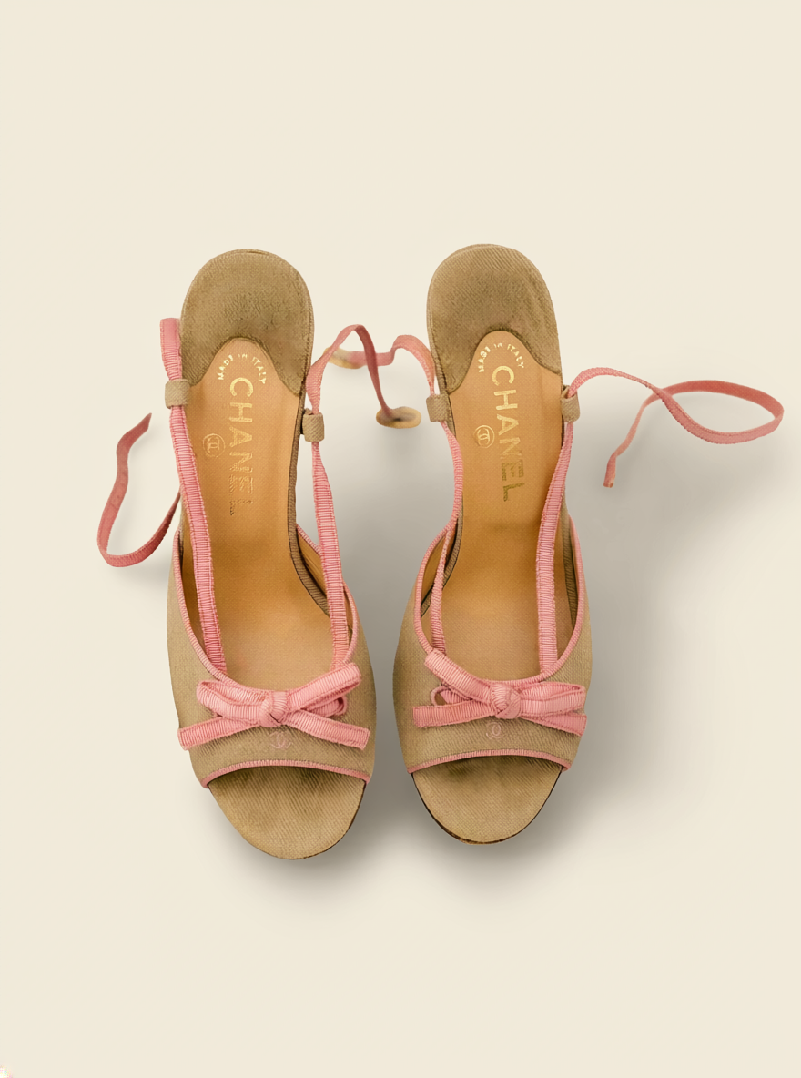 Chanel Canvas Heels with Baby Pink accents