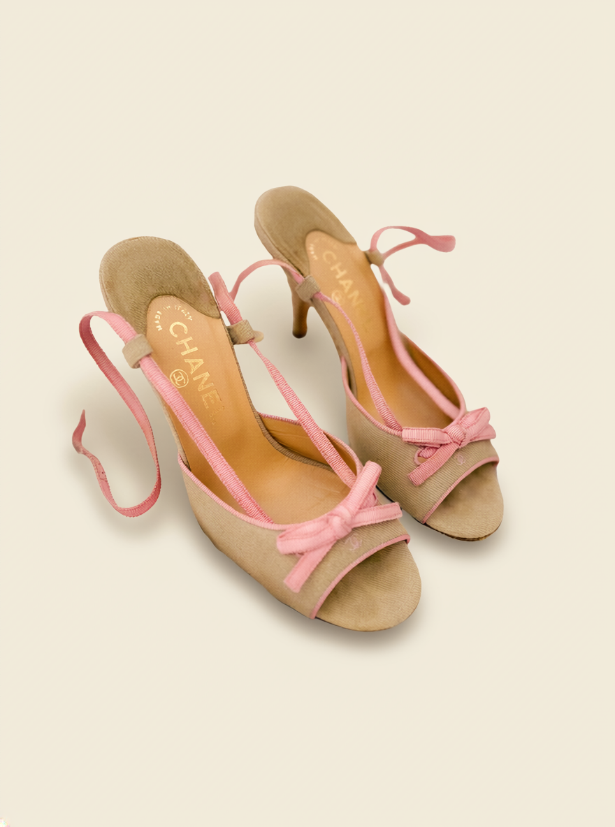 Chanel Canvas Heels with Baby Pink accents