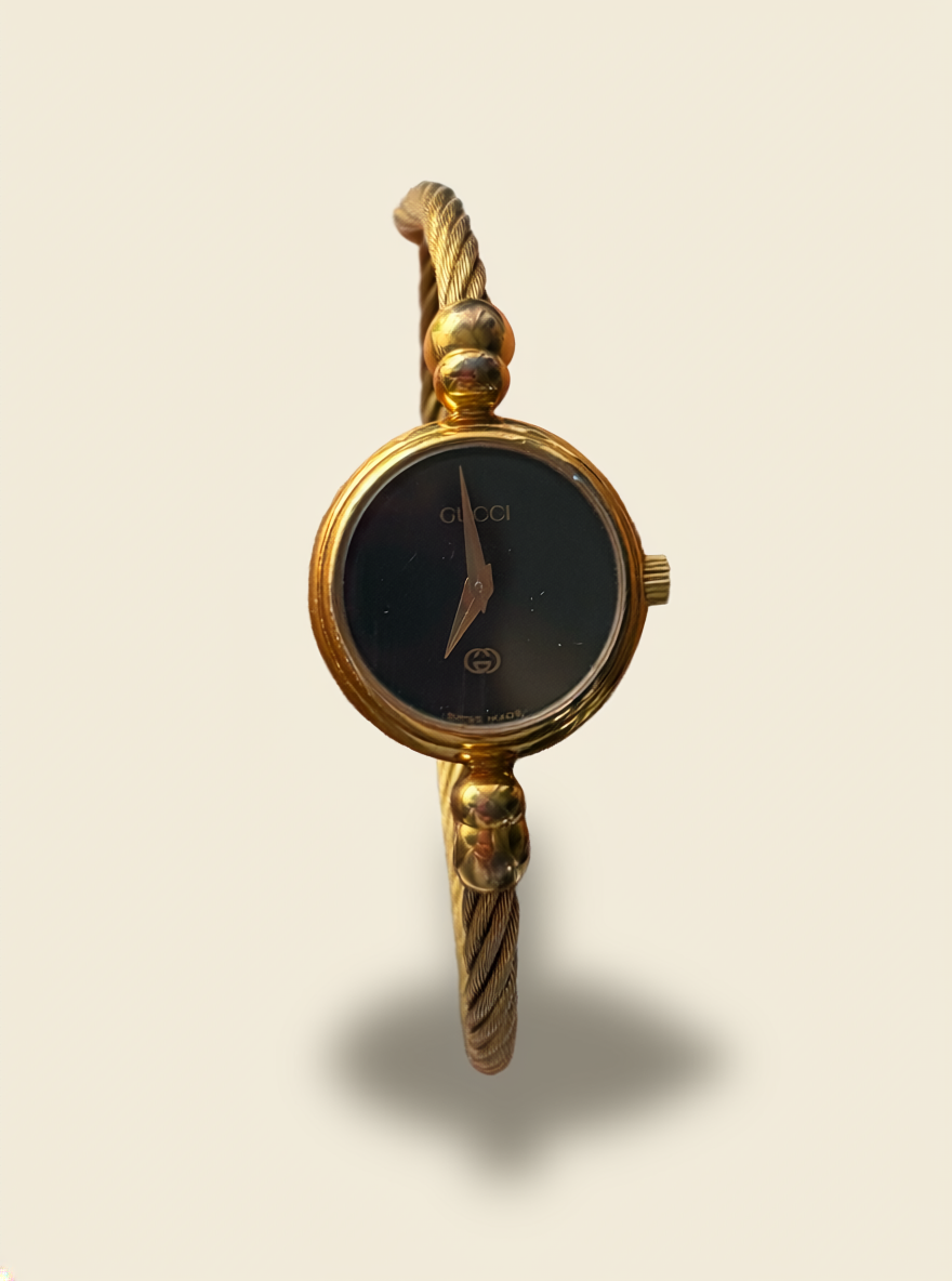 Gucci 2700L Gold Bangle Watch with Black Mother of Pearl Face