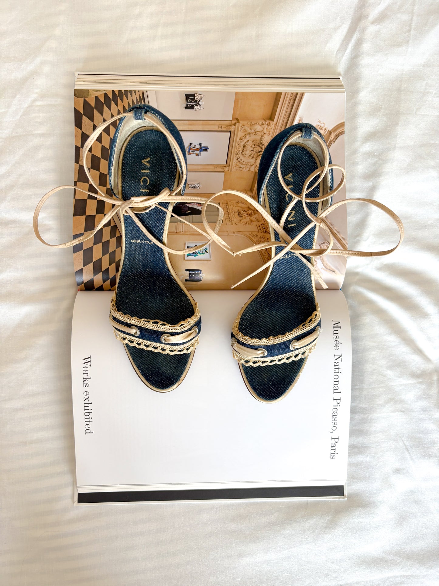 Vicini Denim & Lace Heels