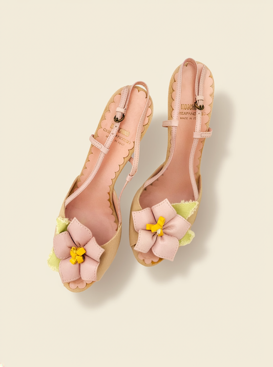 Moschino Heels With Flower Applique In Baby Pink
