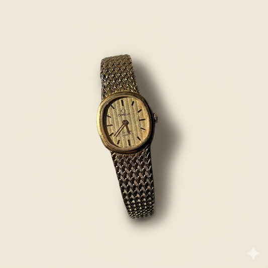 Vintage 1980s Omega De Ville Ladies Gold Mesh Quartz Watch