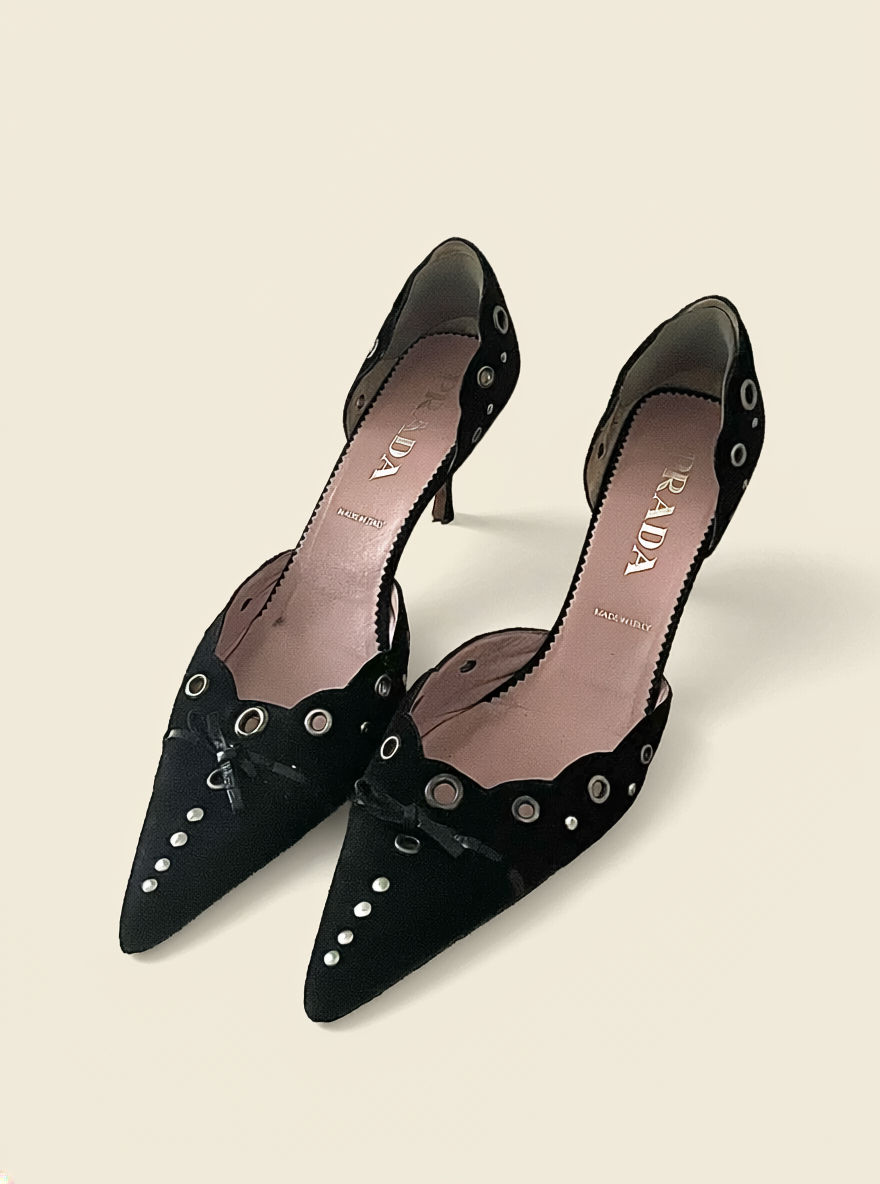 Black Prada Suede Eyelet Shoes