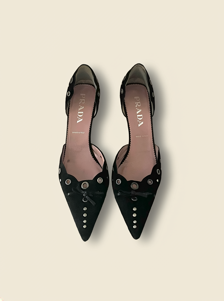 Black Prada Suede Eyelet Shoes