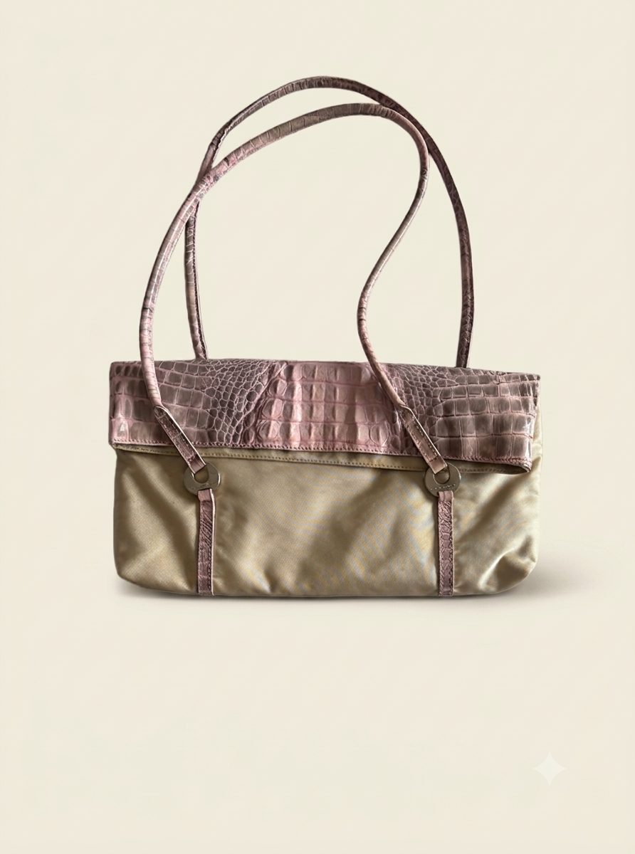Emanuel Ungaro Vintage Pink Croc Flap Bag