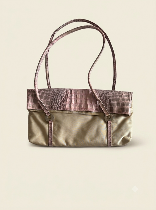 Emanuel Ungaro Vintage Pink Croc Flap Bag
