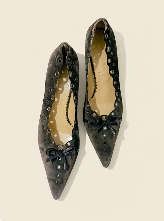 Prada Brown Suede Eyelet Mules