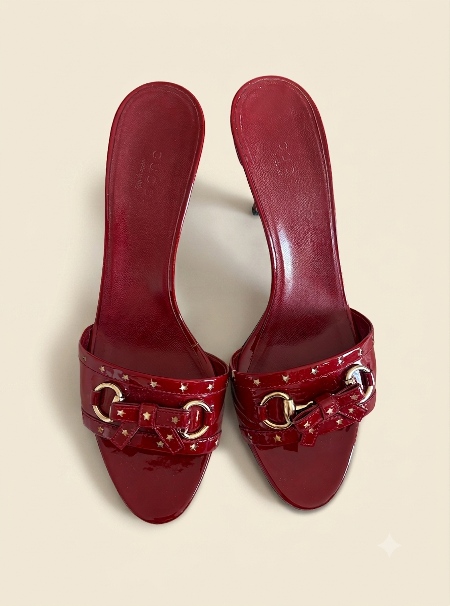 Gucci Cherry Red Patent Leather Star & Bow Heels