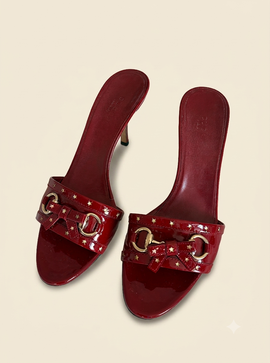 Gucci Cherry Red Patent Leather Star & Bow Heels