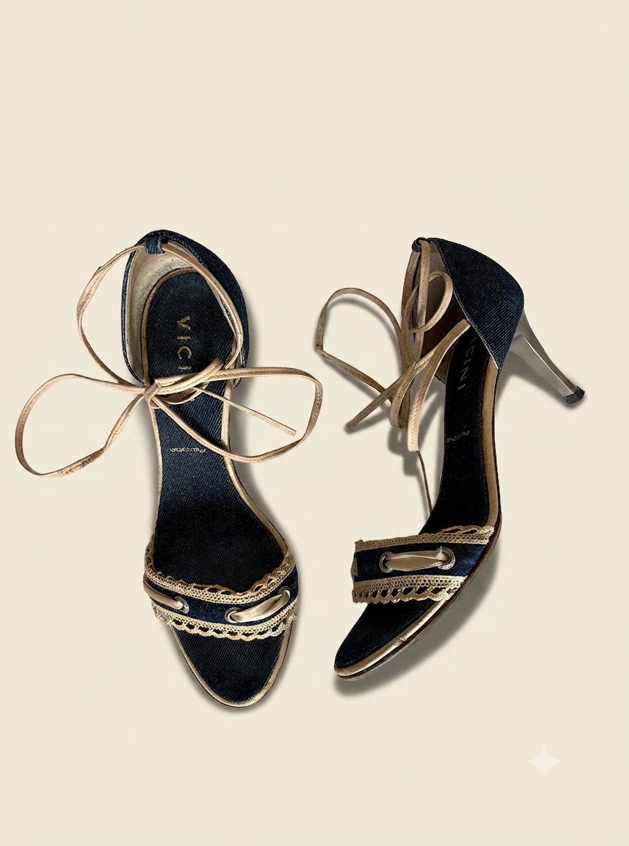 Vicini Denim & Lace Heels