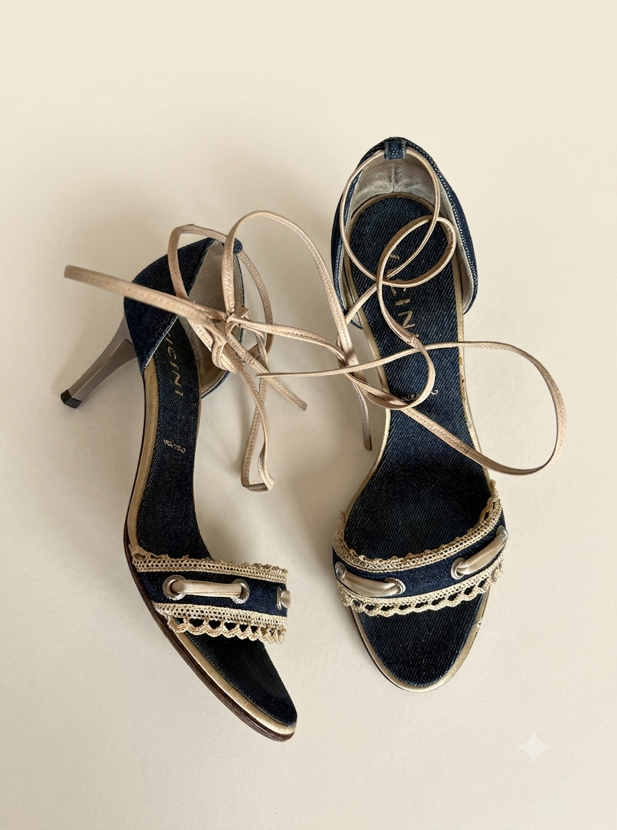 Vicini Denim & Lace Heels