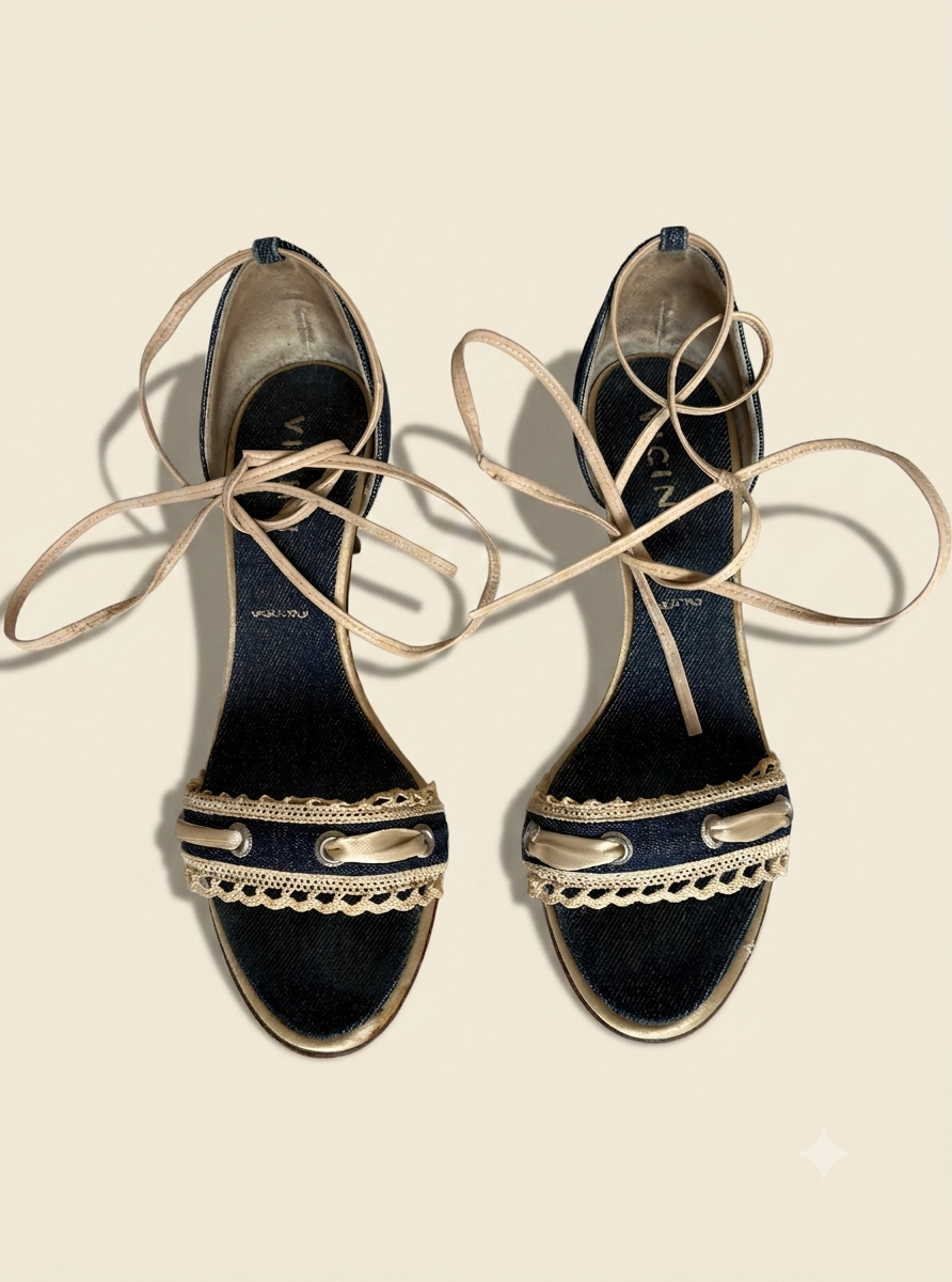 Vicini Denim & Lace Heels